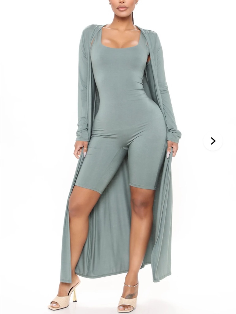 Fashion nova duster & romper Set - Sage Green